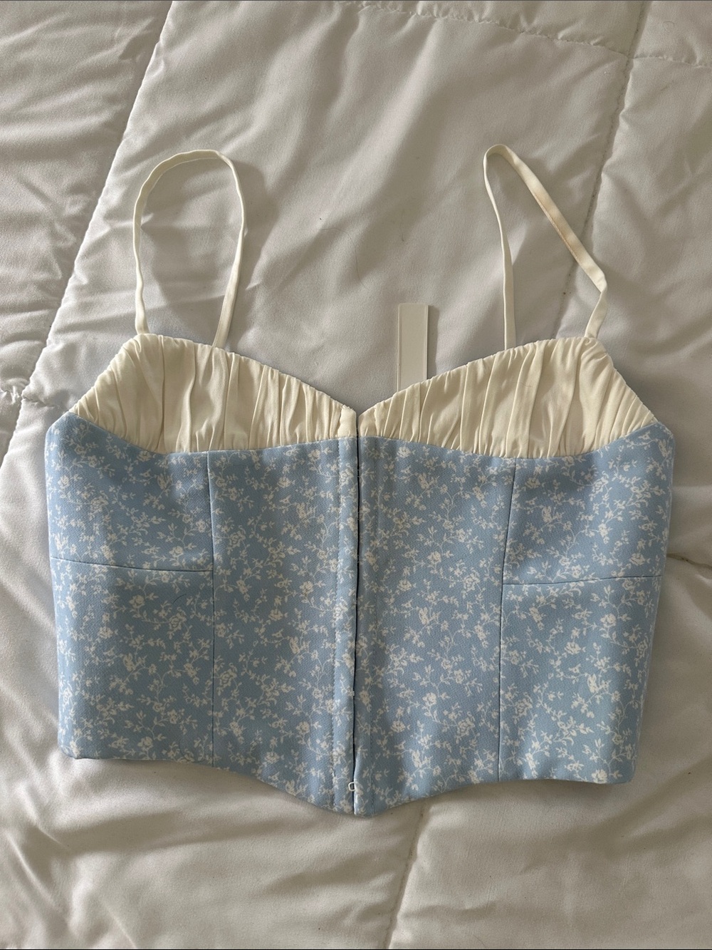 Rumored Cream & Light Blue Floral Bustier Crop Top(B) - Picture 6 of 13